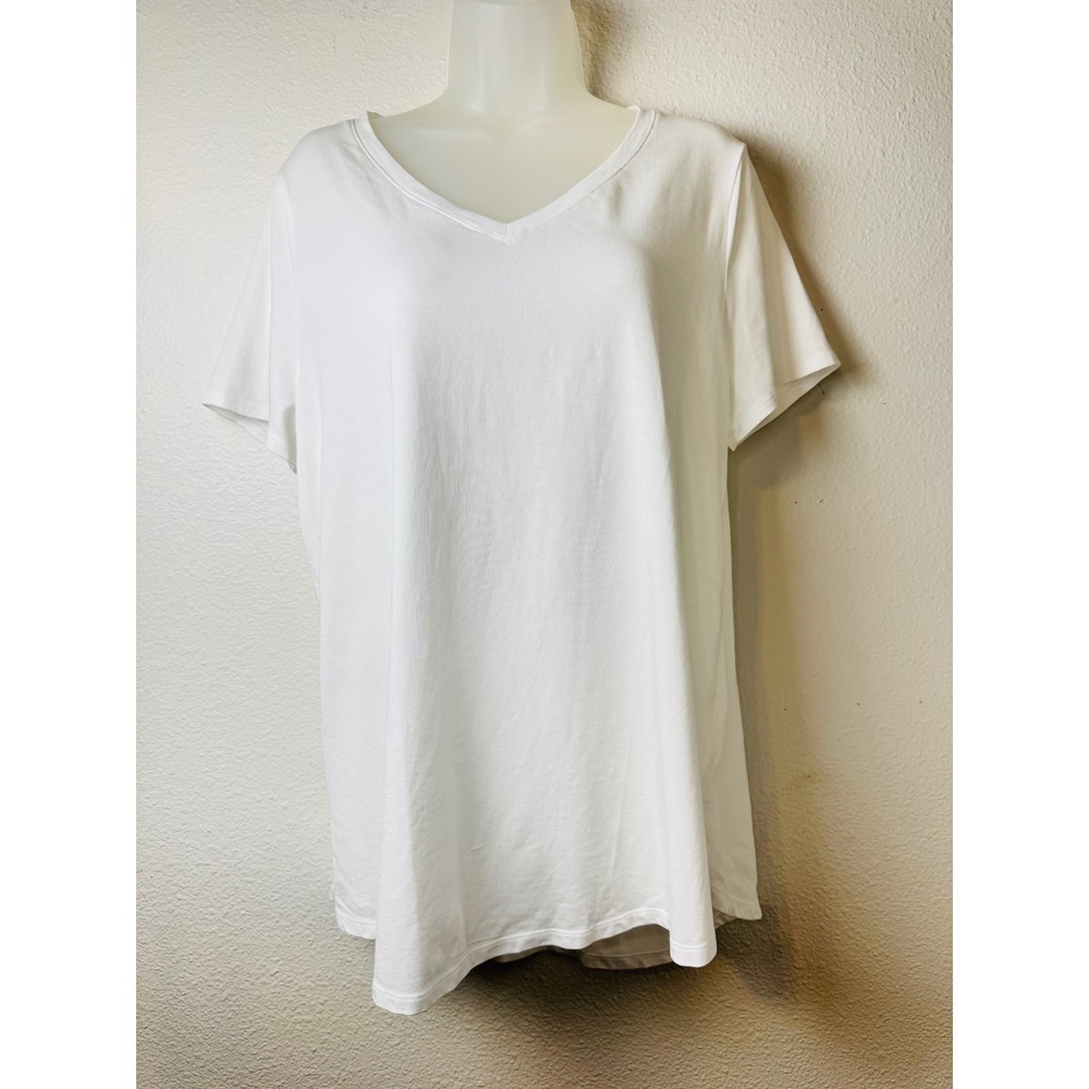 Soft Surroundings White V-Neck Short Sleeve T-Shirt High-Low Hem Large